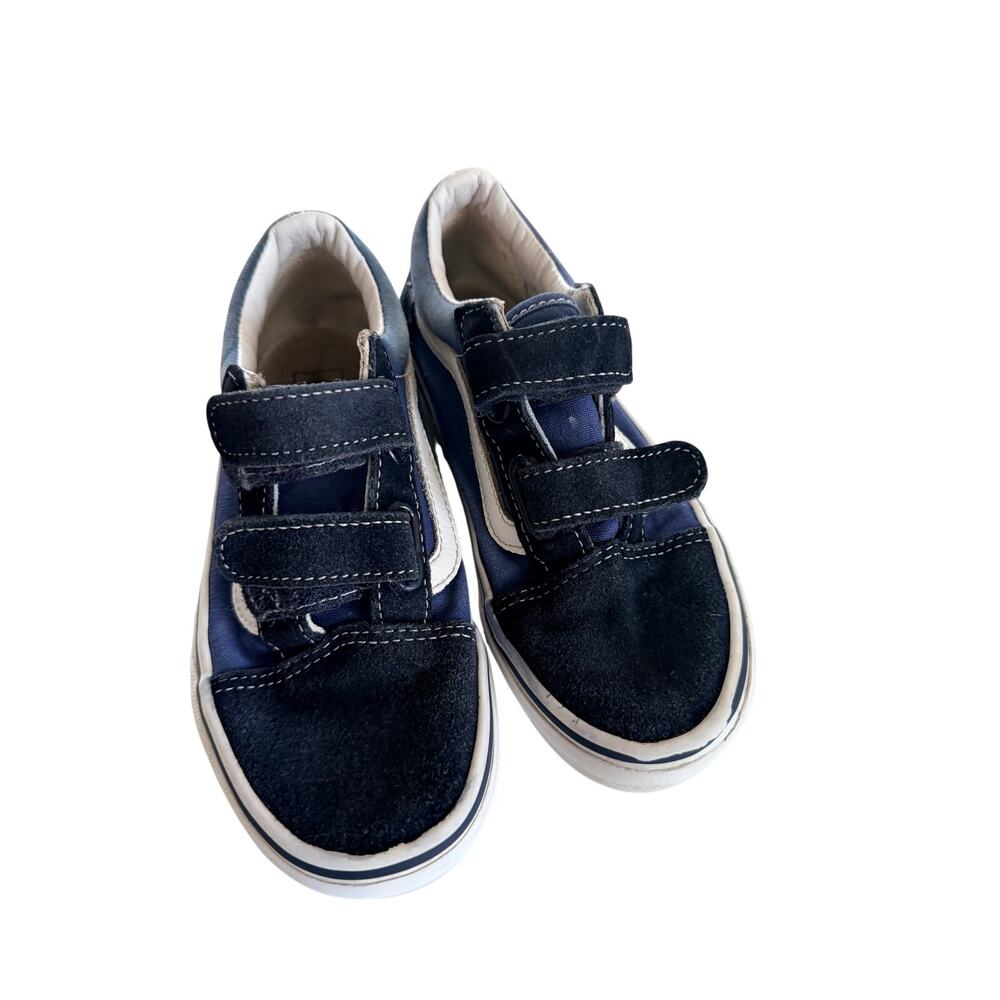Vans Old Skool V Youth Tonal Block Navy Suede Velcro Shoes
